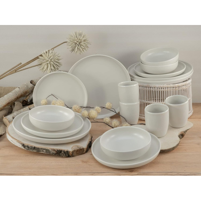 Набір посуду Uno серії 16 предметів, комбінований сервіз з керамограніту (Offwhite, комбінований сервіз 16 предметів), 22978