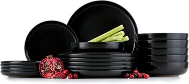 Консімо. Набір посуду Combi 6 персон Набір тарілок VICTO Modern 24 предмети Столовий сервіз - Сервіз та набори посуду - Комбінований сервіз 6 осіб - Сервіз для сім'ї - Посуд Столовий посуд (18 предметів (тарілка для макаронів), чорний)