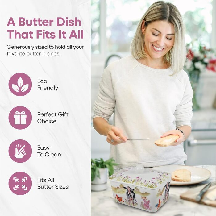 Маслянка з кришкою, китайська кераміка, з гарними акварельними мотивами, дизайн якої розроблено галереєю Дженніфер Роуз для Busy Bees (ферма).