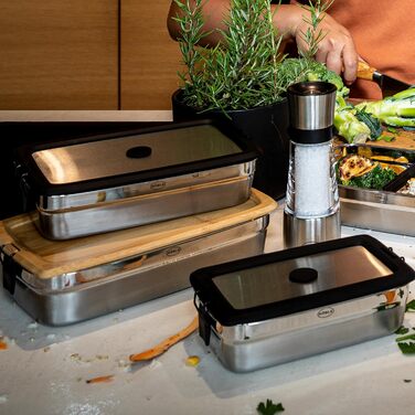 Контейнер для хранения 1 л прямоугольный с разделителем и бамбуковой крышкой FLEXX 2GO Rosle