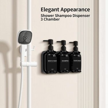 Набір з 3 дозаторів рідкого мила 500 мл з настінним тримачем, чорний колір HCYWOC