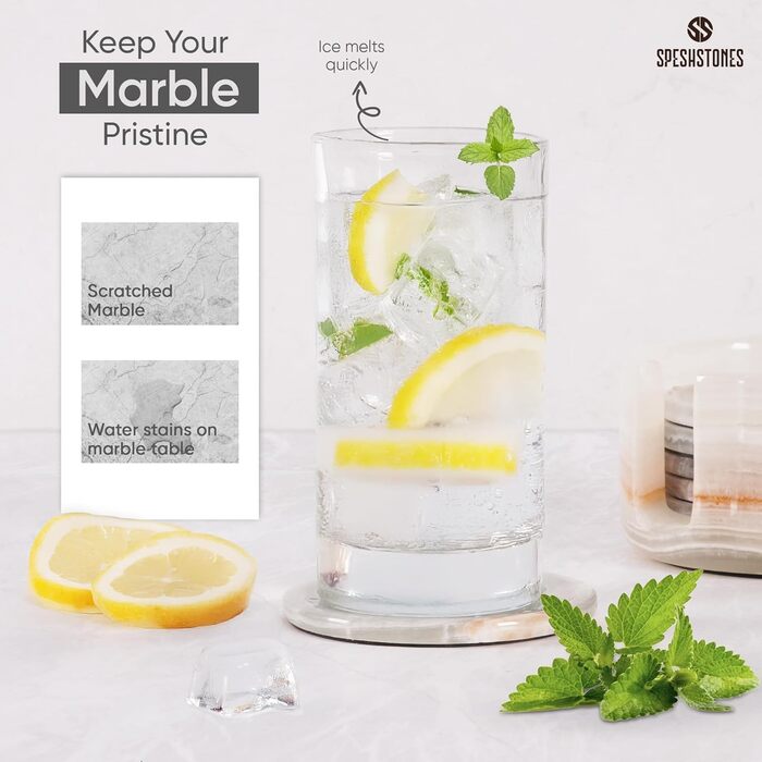 Мармурові підставки під напої, зелені, 8,9 см, круглі, кам'яні підставки з тримачем ідеальні підставки для кав'ярень, подарунків, обіднього столу та декору для дому, набір з 6 шт. (Білий онікс)