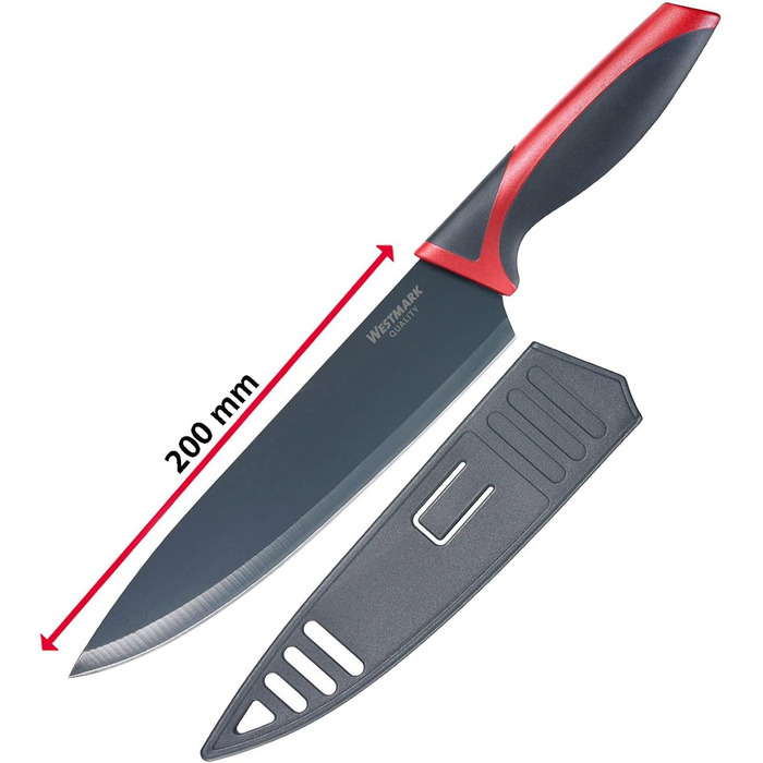 Набор ножей Westmark 5 шт., 1 большая разделочная доска и 4 ножа, разделочная доска 37 x 25,5 см, лезвие поварского ножа/ножа для хлеба 20 см каждое, лезвие универсального ножа 12 см, лезвие ножа для очистки овощей 8 см, 145222E6 (кухонный нож)