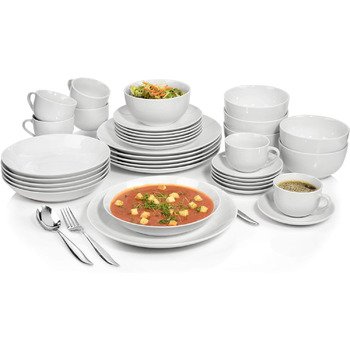 ПЕВЕЦ Столовый сервиз Нью Портвейн белый, набор фарфоровой посуды 86 предметов на 12 персон, полный набор, набор тарелок белого цвета (сервиз посуды 36 шт.)