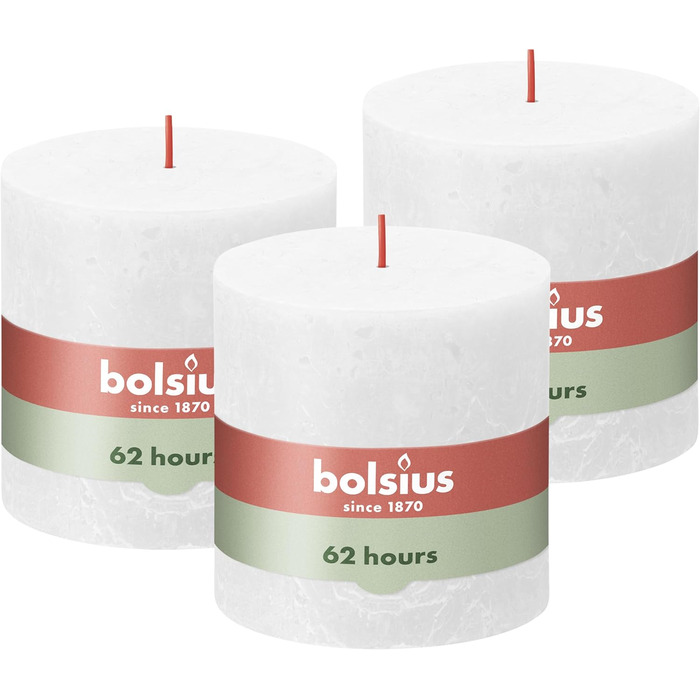 Свічка Bolsius Rustic Pillar XXL - 3 шт. и - 10 x 10 см - Декоративні побутові свічки - Час горіння 62 години - Без запаху - Містить натуральний рослинний віск - Без пальмової олії (Біла)