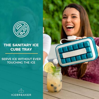 Лоток для льоду ICEBREAKER POP 2.0 - Готуйте та подавайте лід, не торкаючись його - Гігієнічний контейнер для льоду для морозильної камери - Силіконовий контейнер з кришкою - Льодогенератор на 18 кубиків льоду (Pop Water Blue)