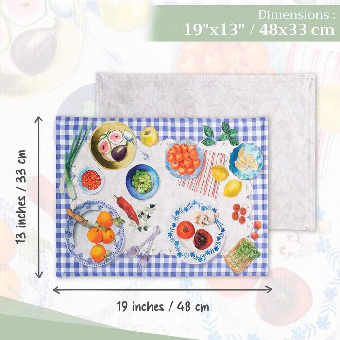 Бавовняні килимки для серветок, набір з 4 шт. , декоративні килимки для серветок, пасхальні килимки, що миються, для свят, вечерь, весни, літа (33 см x 48 см) (044 - Gourmand), 39Hermine 100