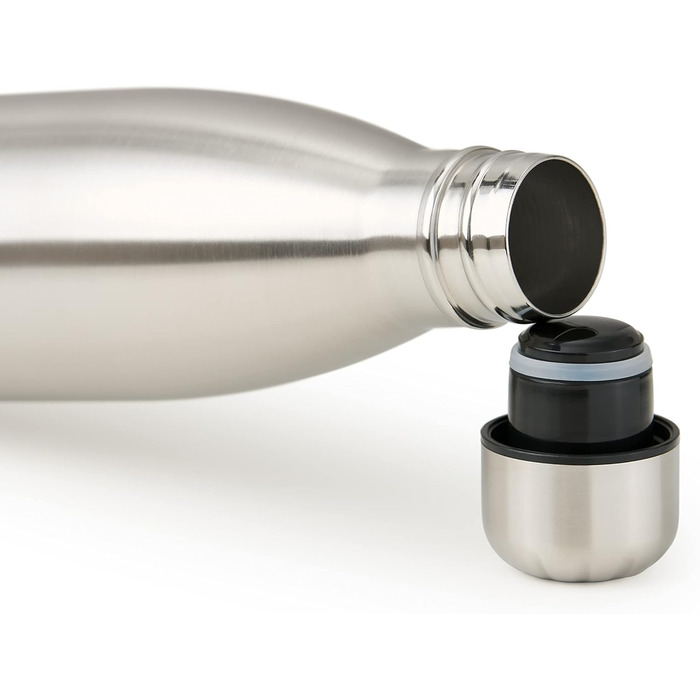 Пляшка для води Blumtal з нержавіючої сталі - Герметична ізольована пляшка - Пляшка для води без бісфенолу А для гарячих та холодних напоїв - Двостінна ізольована пляшка - Ізоляційна пляшка, стійка до іржі, дерево/срібло (01 - Нержавіюча сталь - Срібло, 1