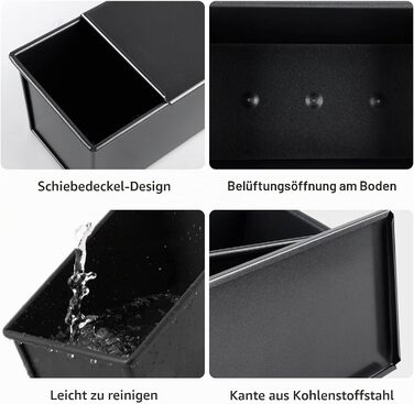 Форма для выпечки хлеба прямоугольная 21 x 11 x 10 см с крышкой, черная BORDEAG