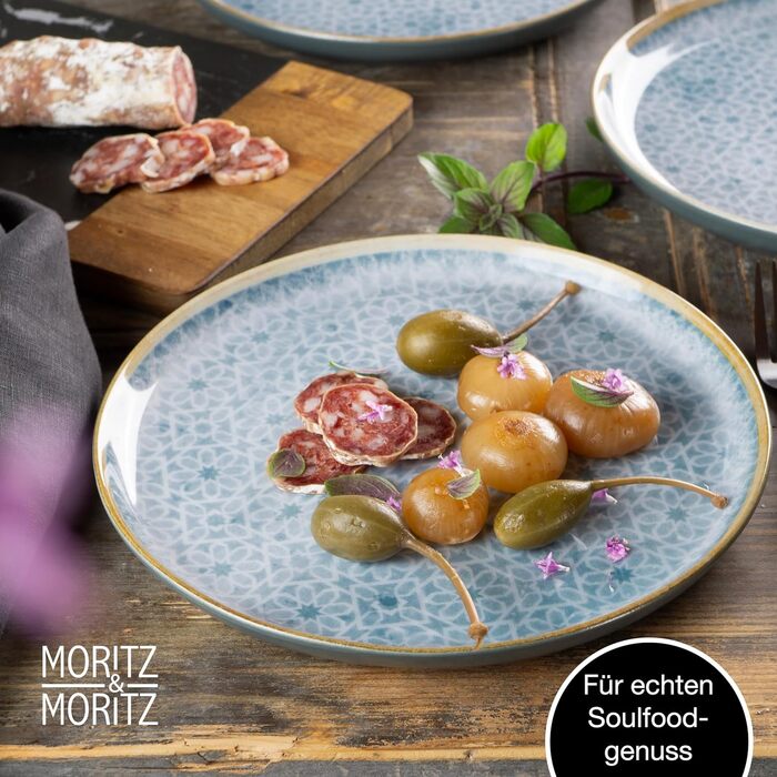 Набір посуду Moritz & Moritz TERRA з 18 предметів 6 осіб набір тарілок яскраво-синього кольору з високоякісної порцеляни столовий посуд 6 обідніх тарілок, десертних тарілок і мисок кожна (6 маленьких тарілок)