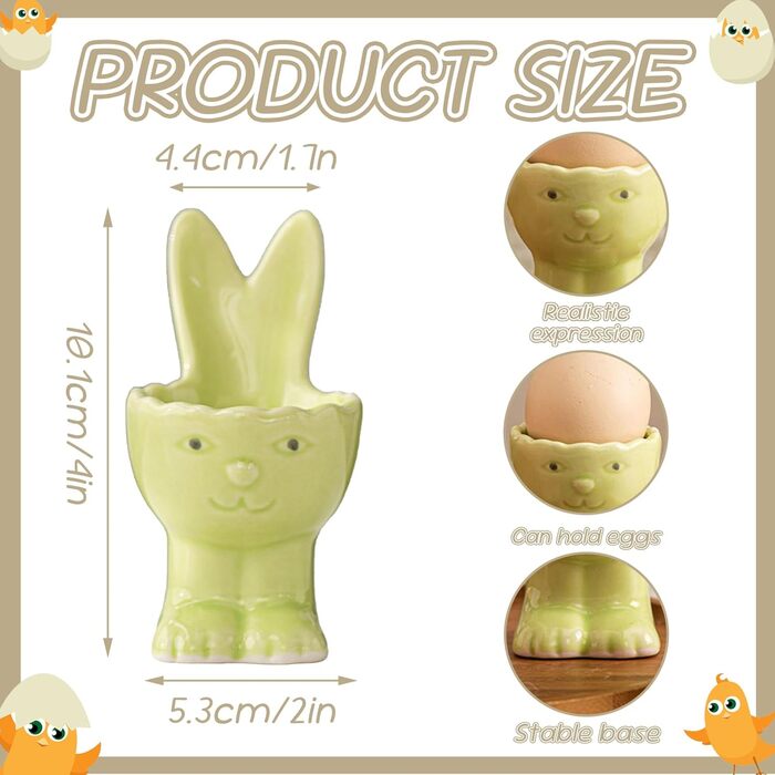 Набір із 2 порцелянових стаканчиків для яєць на Великдень, керамічні стаканчики для яєць у формі кролика, кумедні, креативні тарілки для пасхальних яєць у формі зайчика, можна мити в посудомийній машині, підставка для варених яєць, великодні подарунки (A 