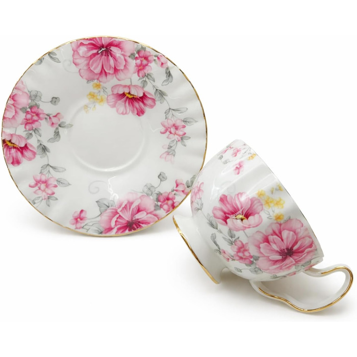 Керамічна чайна чашка з блюдцями та ложками (зима)