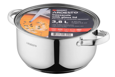 ARDESTO Gemini Gourmet Pot, стеклянная крышка, 3,8 л, нержавеющая сталь