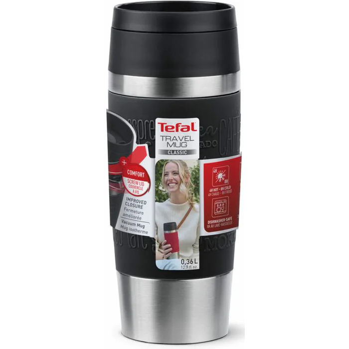 Tefal Термочашка Travel Mug Classic, 360мл, нержавіюча сталь, чорний