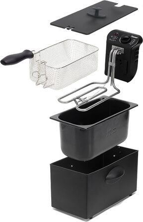 Масляна фритюрниця Bestron з технологією холодної зони, 3,5 літра, з регулятором температури, можна мити в посудомийній машині, 2000 Вт, колір (чорний, одинарний)