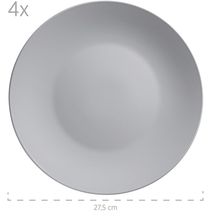 Набор современной посуды для 4 человек серого цвета, комбинированный набор из 16 предметов из керамики и керамогранита, 931914 Pastel Selection