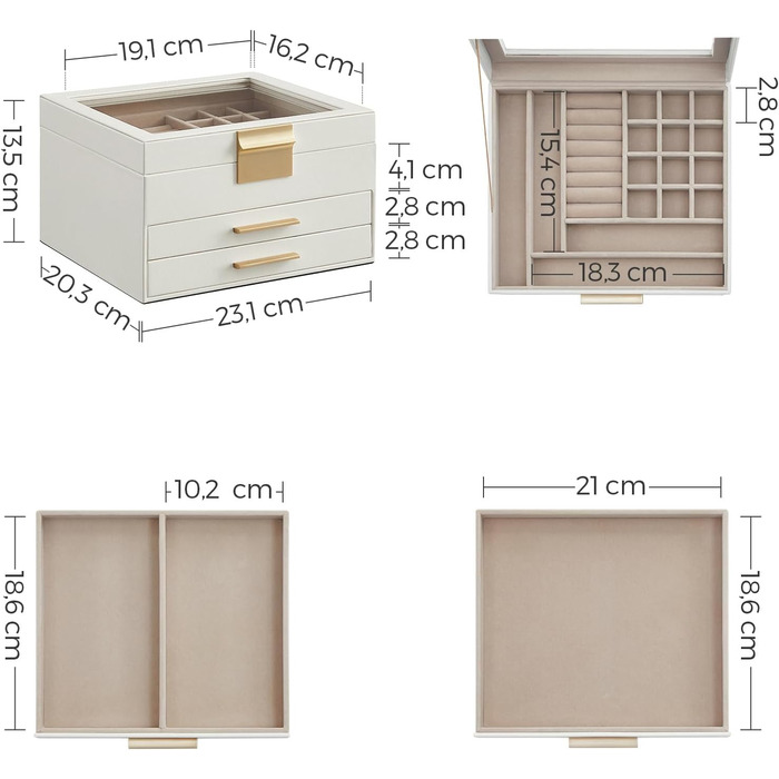 Скринька органайзер для ювелірних виробів 3-рівнева хмарно-біла SONGMICS