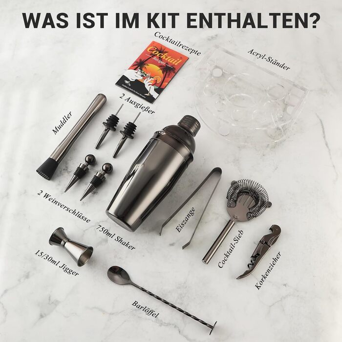 Набор для коктейлей премиум 12 предметов черный Lebarstor