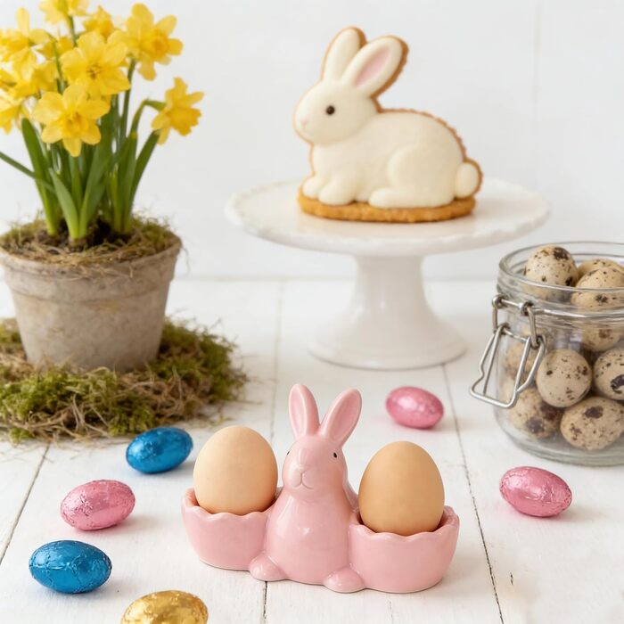 Набір із 2 порцелянових стаканчиків для яєць на Великдень, керамічні стаканчики для яєць у формі кролика, кумедні, креативні тарілки для пасхальних яєць у формі кролика, можна мити в посудомийній машині, підставка для варених яєць, великодні подарунки (B 