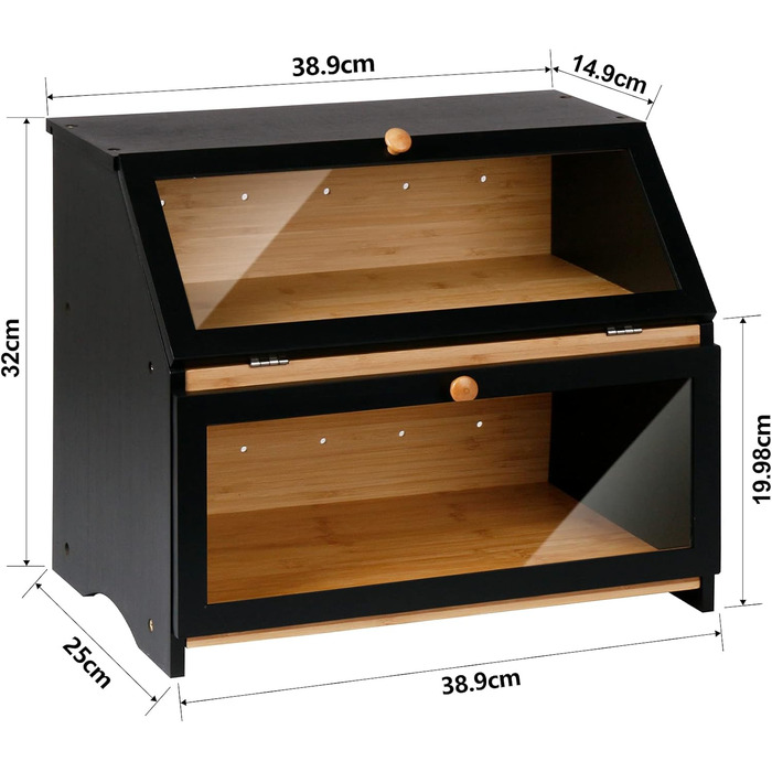 Двухуровневая бамбуковая хлебница 39 x 25 x 32 см, черная Leader Accessories