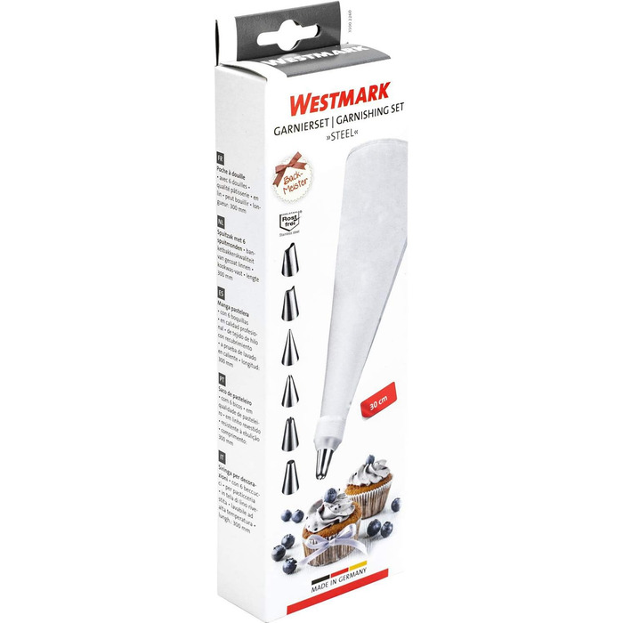 Кондитерський мішок 30 см та 6 сталевих насадок, кремово-білий Westmark