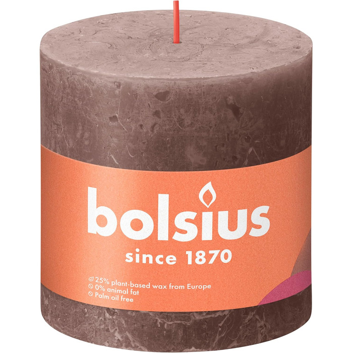 Свічка Bolsius Rustic Pillar XXL - 3 шт. и - 10 x 10 см - Декоративні побутові свічки - Час горіння 62 години - Без запаху - Містить натуральний рослинний віск - Без пальмової олії (Taupe)