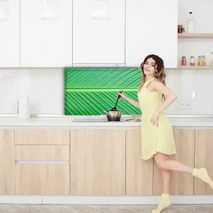 Дизайнерський кухонний бризкозахисний екран з алюмінієвого композиту, кухонний фартух, товщина 3 мм, 60x100 см, (колір пальмового листя)
