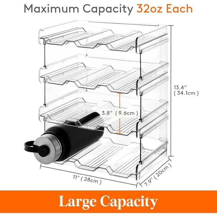 Штабельований тримач для пляшок Lifewit для шафи, морозильної камери, комори - Пластиковий тримач для пляшок з водою для кухонної стільниці, шафи, офісу - 2 упаковки, кожна полиця вміщує 4 контейнери (4-12 контейнерів)