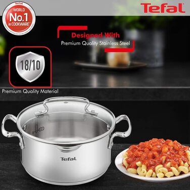 Кастрюля 5 л из нержавеющей стали со стеклянной крышкой 24 см Duetto+ Tefal