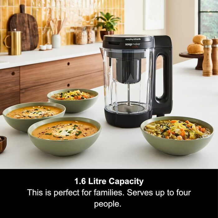 Суповарка Morphy Richards Clarity об&39ємом 1,6 л, контроль порцій, 9 функцій, інтелектуальна технологія реакції, підтримка тепла, суповарка та смузі, білий та чорний кольори, 501050