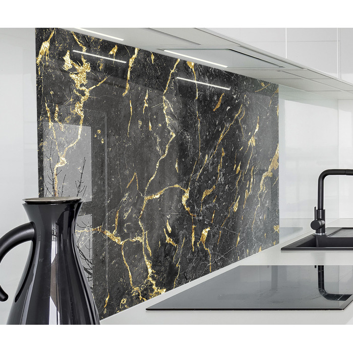 Фартух для плити timalo, настінна раковина, кухонний фартух, скляний вигляд Акрилове скло 2 мм Скляний фартух, акрилові скляні кухонні панелі, захисна панель для фартуха Мармурове біле золото (60x52 см, 67- Мармурове чорне золото)