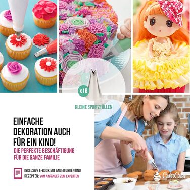 Набір російських кондитерських насадок CukkiCakes з 92 предметів, професійна нержавіюча сталь для декорування тортів 65 великих квіткових насадок, 20 одноразових кондитерських мішків, силіконові пакети, 4 адаптери та подарункова коробка плюс інструкція.