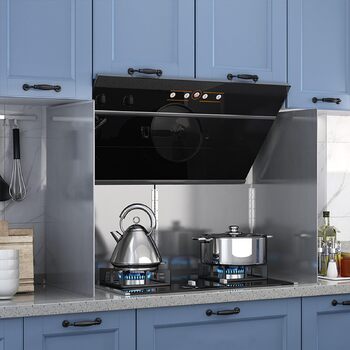 Складаний настінний кухонний бризкозахисний екран, кухонна пластина для бризок, захист від бризок з антипригарним покриттям, легко миється, для щоденного приготування їжі (чотирисекційний складний (бічне всмоктування), 90*38*70*45 см)