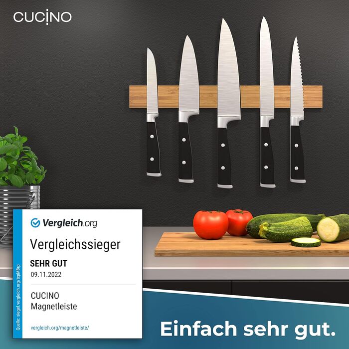 Магнітний тримач для ножів настінний 40 см, бамбук CUCINO