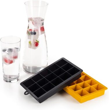 Силіконові формочки для льоду Blumtal 2x24 - Форма для льоду - Силіконова форма для льоду розміром 2,6 см - 2 форми для льоду розміром M - Льодогенератор без BPA 2 шт. - Кубики M (Кубики XL, Чорний, Синій - Гостра гірчиця)
