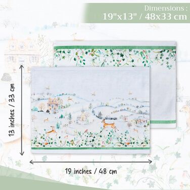 Бавовняні килимки для серветок, набір з 4 шт. , декоративні килимки для серветок, пасхальні килимки, що миються, для свят, вечерь, весни, літа (33 см x 48 см) (28 - Snowy World), 39Hermine 100