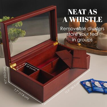 Чайна скринька від Apace Living - Розкішна дерев&39яна скринька для зберігання чаю - 8 відділень для зберігання чайних пакетиків - Чайна скринька ручної роботи з віконцем, стійким до подряпин - Елегантна скринька для зберігання чайних пакетиків (палісандр