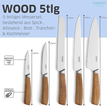 Набір ножів з дерев'яним блоком 5 предметів Kuppels