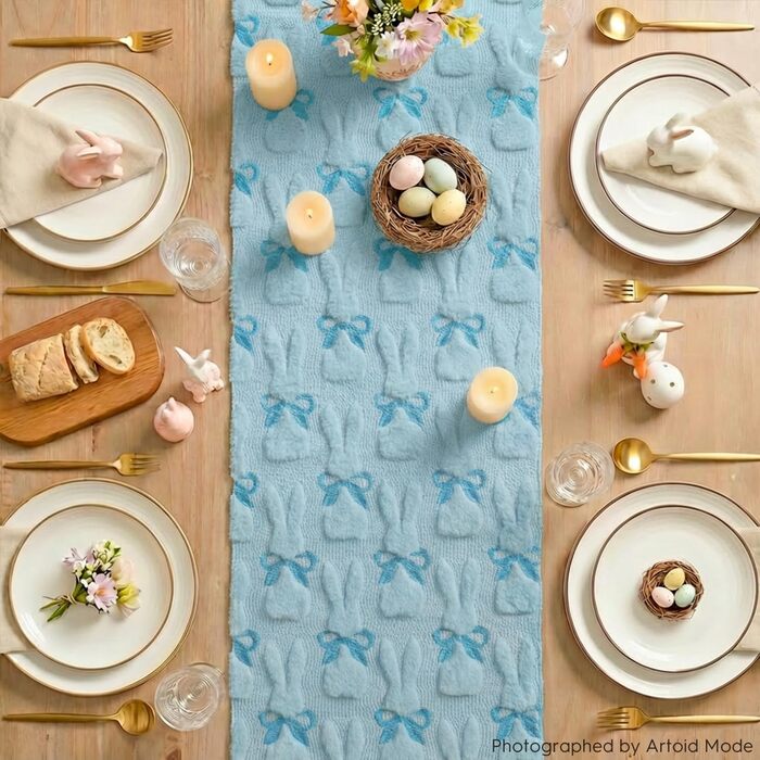 Мягкая дорожка с вышивкой кролика с бантом 183 х 33 см синий Artoid Mode
