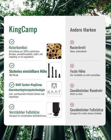 Складний бамбуковий стіл для кемпінгу 100 x 70 см KingCamp