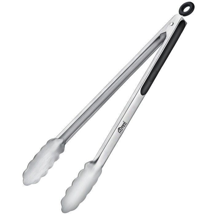 Щипці для гриля HOTEC з нержавіючої сталі з термостійкою силіконовою ручкою, металеві щипці, що замикаються, нековзне покриття, 23 см та 30,5 см (чорні) (чорні)