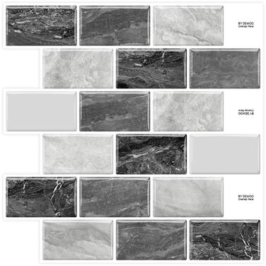 Мозаїчна плитка з клеєм, Наклейки на плитку, Настінна плитка, Клейка плитка Metro, Самоклеюча імітація плитки для кухні та ванної кімнати - Штука, (30,5 x 30,5 см) (10, Мозаїчний вигляд), 3D