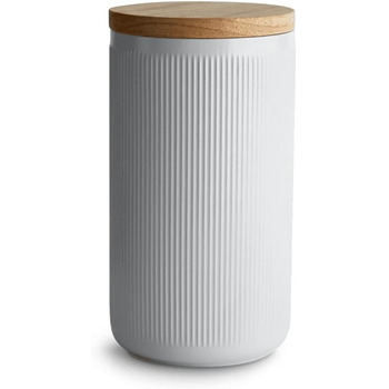 Керамічні банки для зберігання SPRINGLANE 4 шт. Набір дерев'яних смужок кришки, гумових дерев'яних кришок, ящиків для зберігання, контейнерів для зберігання харчових продуктів (10,1 x 18,3 см світло-сірий)