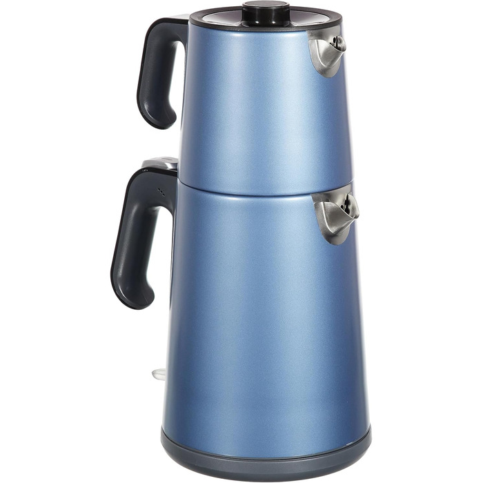 Електричний турецький чайник, 2200 Вт, чайник 3,5 л, скляний чайник 1,2 л, нержавіюча сталь, інтелектуальний контроль температури, захист від кипіння (39 см x 25 см x 20 см, колір Ocean Blue)