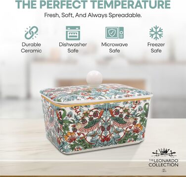 Маслянка з кришкою, китайська кераміка, з гарними акварельними мотивами, дизайн якої розроблено галереєю Дженніфер Роуз для Busy Bee (зелена)