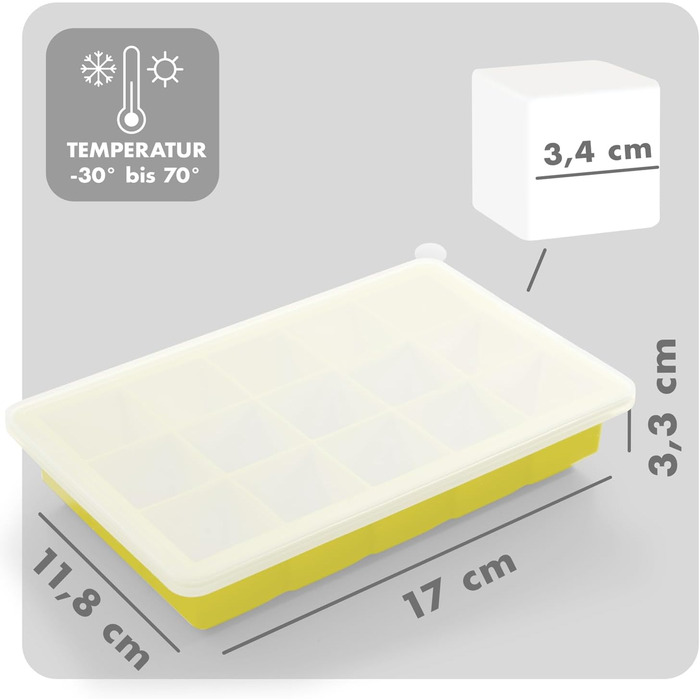 Силіконові формочки для льоду Blumtal, набір з 3 шт. - форма для льоду на 24 кубики з кришкою - силіконова форма для льоду без бісфенолу А - форма для льоду, безпечна для харчових продуктів - сіро-блакитний великі кубики (сірий жовтий, кубики XL)