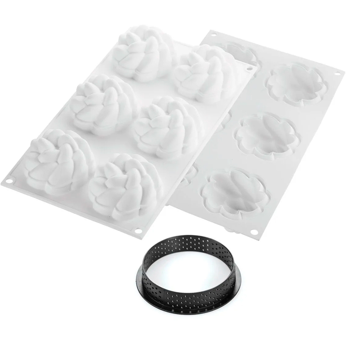 KIT TARTE RING FLEUR D80 MM Форма силіконова Ø67-99 h35 mm + 6 кілець (d 80 mm, h 20 mm) - 1*6 форма
