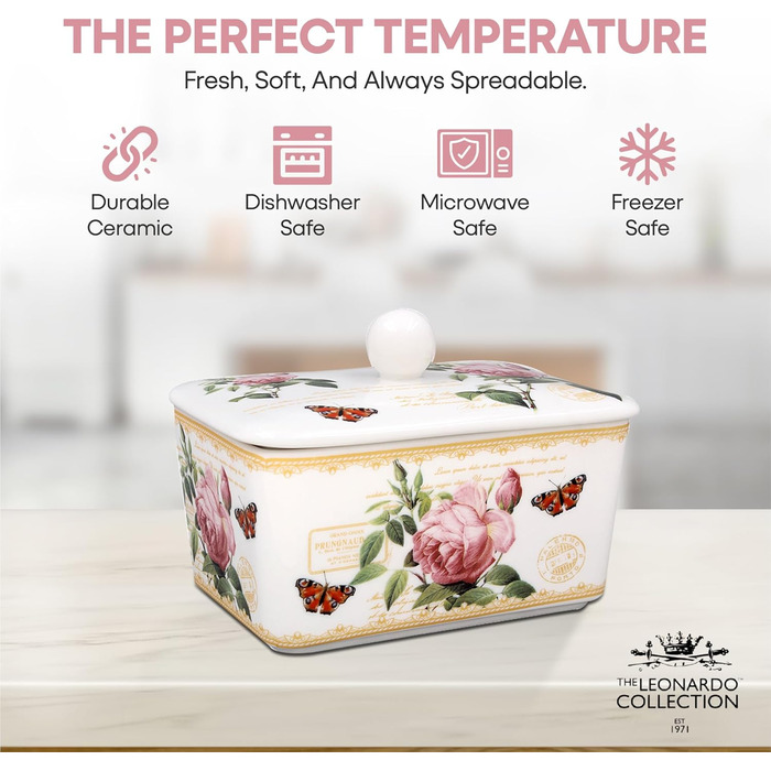 Маслянка з кришкою, китайська кераміка, з гарними акварельними мотивами, розроблена галереєю Дженніфер Роуз для Busy Bee (Redoute Rose)