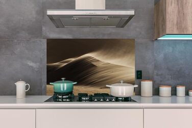 Панель для кухонного фартуха, бризкозахисна панель, декор для кухні, алюмінієва панель, бризкозахисна панель для плити, альтернатива скляній панелі, чорна - з малюнком - суцільна - чорна - темна - (пустеля, 100x65 см)