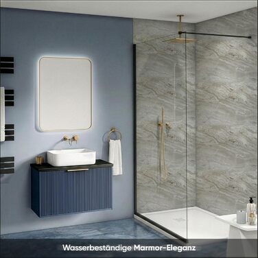 Стінові панелі IZODEKOR під мармур 60x120 см Панель для кухонного фартуха ПВХ-облицювання стін для кухні, ванної кімнати Бризкозахисний екран для кухні Водонепроникний та термостійкий (4 панелі 4 монтажних клею, Mars Bubble)